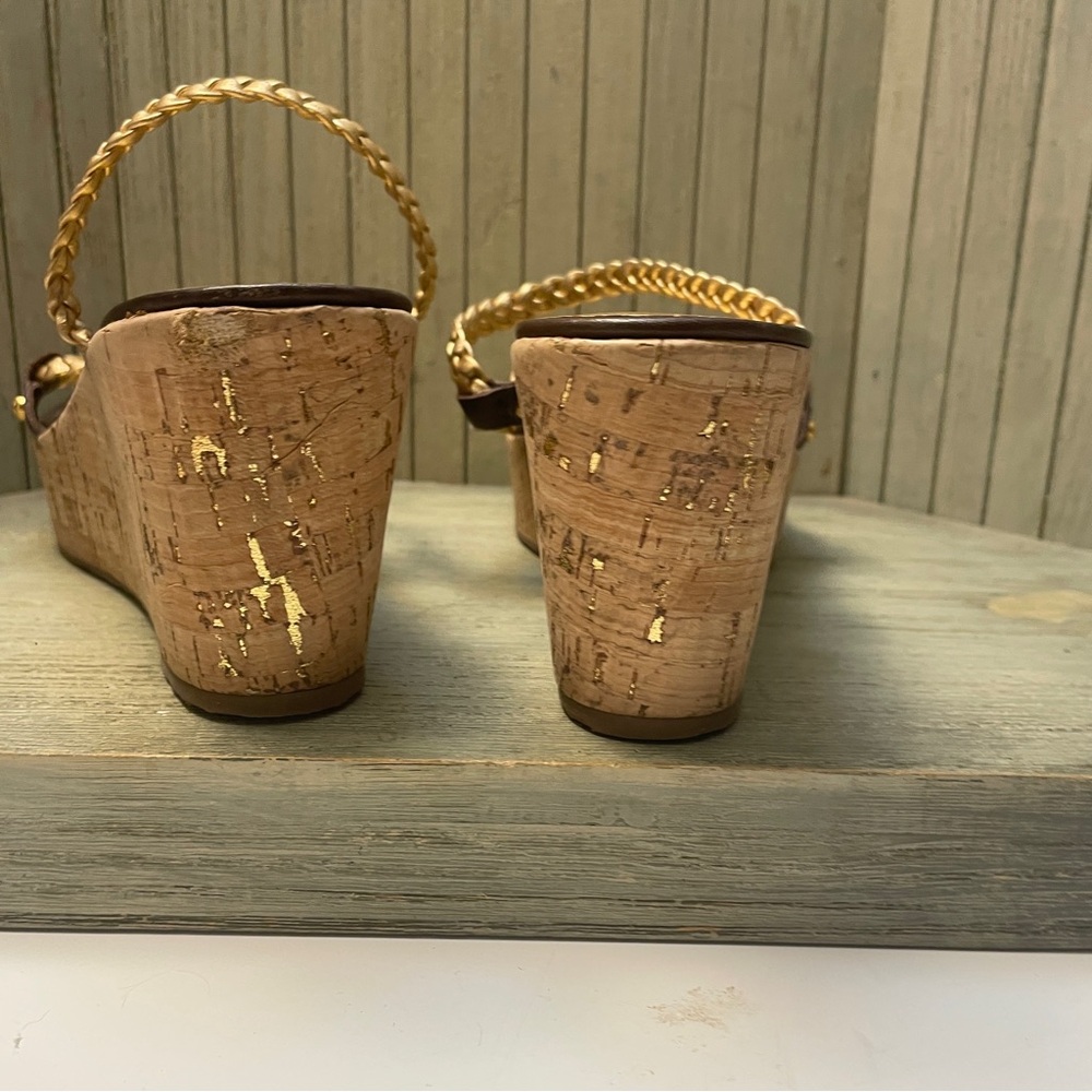 Kate Spade Brown and Gold Wedge Sandals Made in Spain 8.5 - Picture 5 of 9